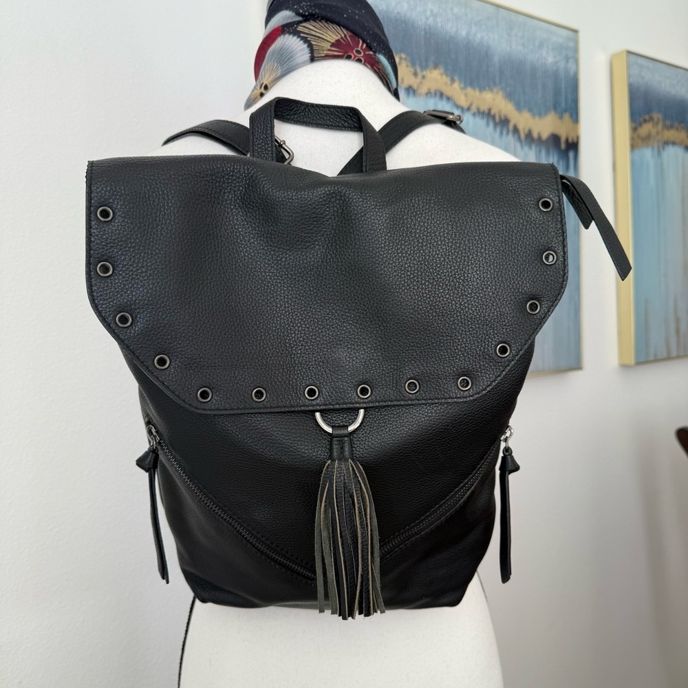 Black Leather Tassel Backpack - Sleek Women’s Daypack